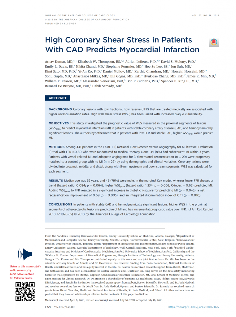 High Coronary Shear Stress in Patients With Coronary Artery Disease Predicts Myocardial Infarction