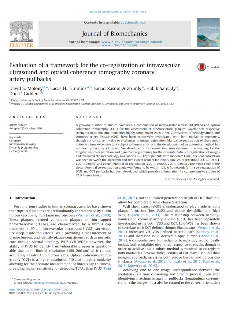 Evaluation of a framework for the co-registration of intravascular ultrasound and optical coherence tomography coronary artery pullbacks