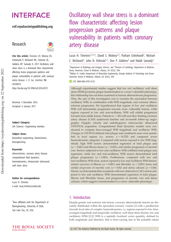 Oscillatory wall shear stress is a dominant flow characteristic affecting lesion progression patterns and plaque vulnerability in patients with coronary artery disease