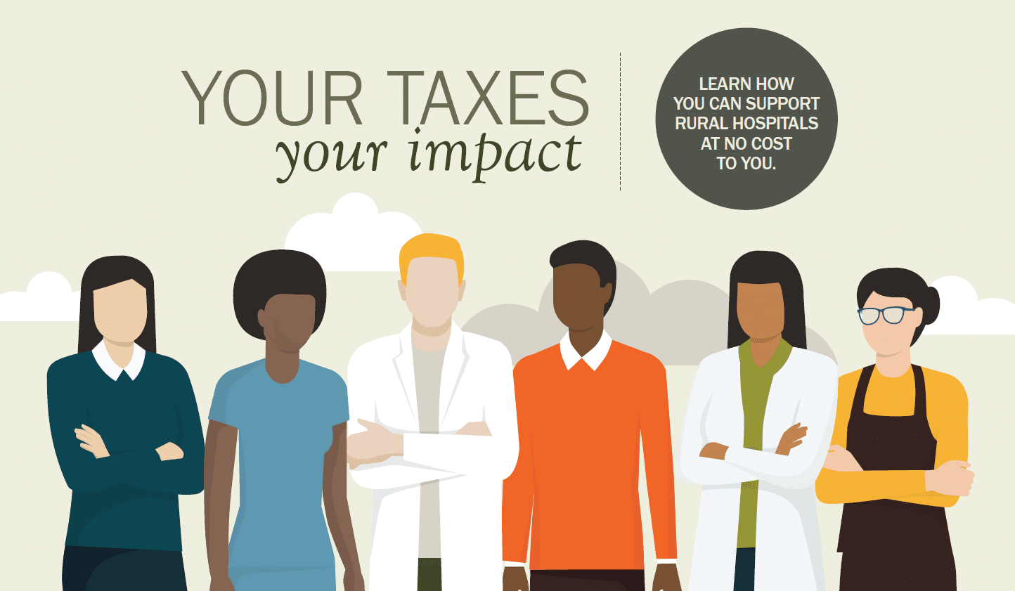 Stylized Image of Doctors and Other Professionals with the Text "Your Taxes Your Impact"