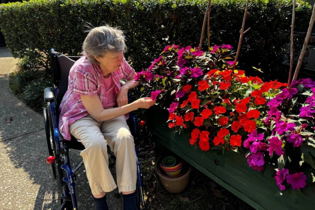 Holly Wall enjoying the gardens at New Horizons Limestone