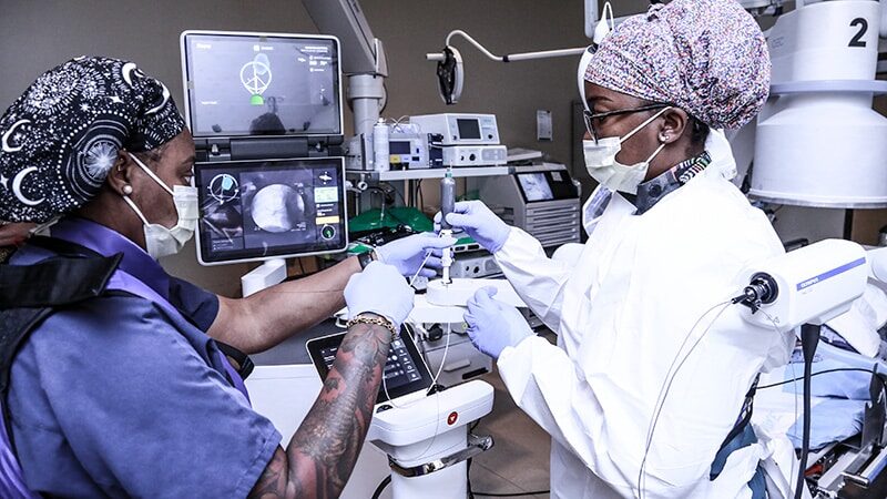 Physician performing robotic endoscopic procedure
